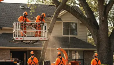 Boca Raton, FL emergency tree service crew removing storm-damaged fallen tree from a property