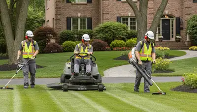 Tree service crew trimming trees in Boca Raton, FL for lawn care and property maintenance