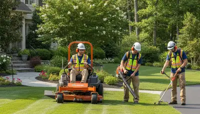 Boca Raton, FL tree trimming crew maintaining a healthy residential yard and lawn