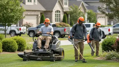 Tree service crew trimming trees in Boca Raton, FL for a well-maintained residential yard