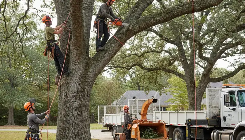 Boca Raton, FL tree removal crew safely removing a hazardous tree from a residential property