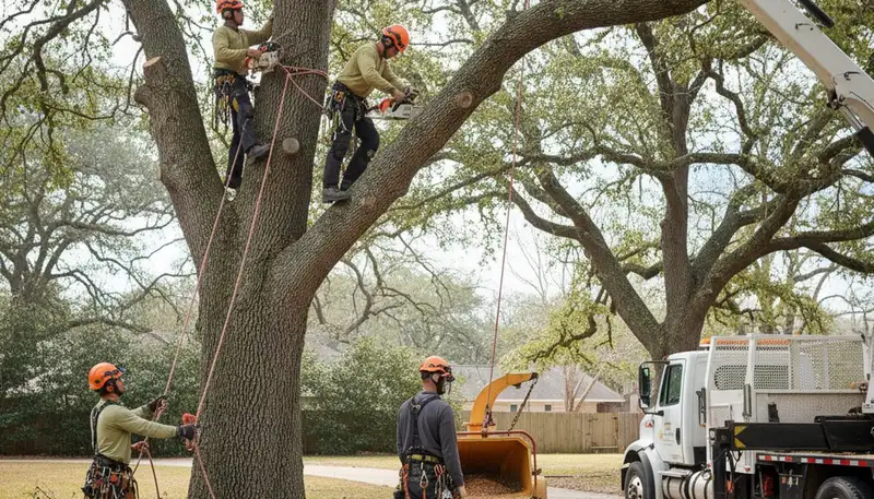 Boca Raton, FL tree removal crew safely removing a hazardous tree from a residential property