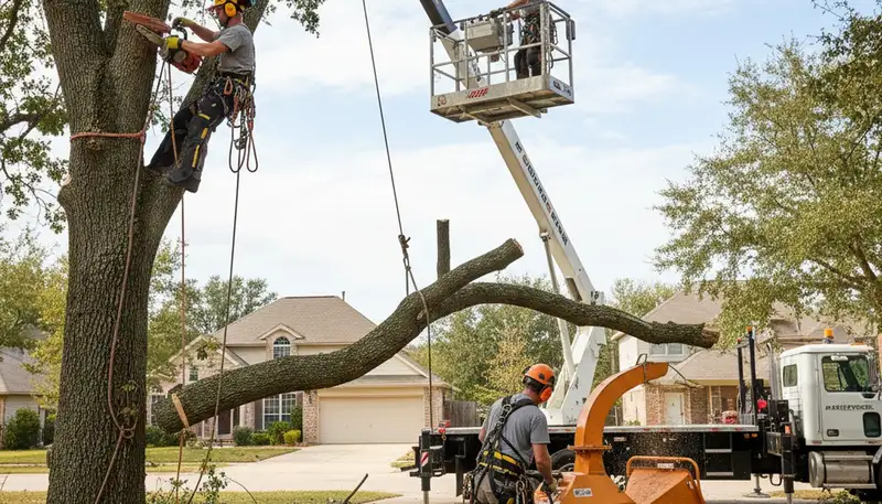 Tree removal crew safely removing a hazardous tree in Boca Raton, FL