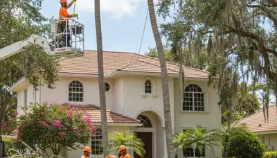 Tree service crew trimming trees in Boca Raton, FL for safe, professional property maintenance
