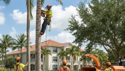 Tree service crew trimming trees in Boca Raton, FL for safe, professional property care
