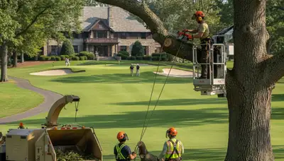 Tree service crew trimming trees in Boca Raton, FL for safe, professional maintenance