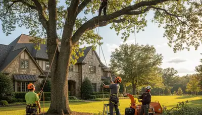 Tree service crew trimming trees in Boca Raton, FL for safe, professional property maintenance