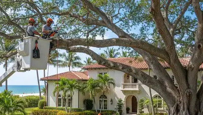 Tree service crew trimming trees in Boca Raton, FL for safe, professional property care