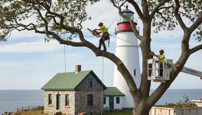 Tree service crew trimming trees in Boca Raton, FL for safe, professional landscape care