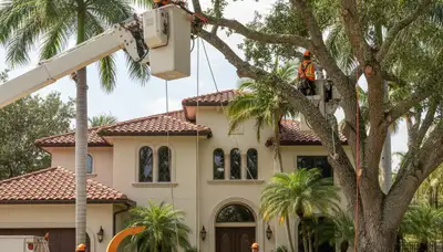 Tree service crew trimming trees in Boca Raton, FL for safe, professional property care