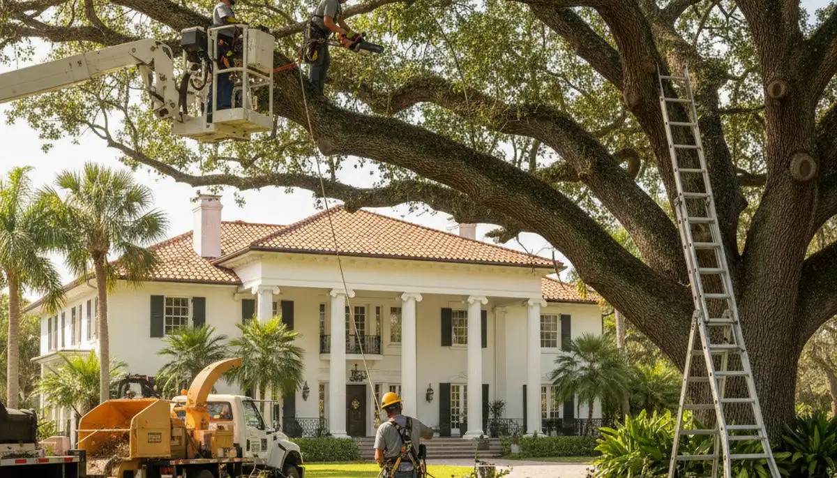Tree service crew trimming trees in Boca Raton, FL for safe, professional property care